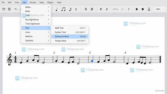 MuseScore Studio 怎样在小节中插入排练标记