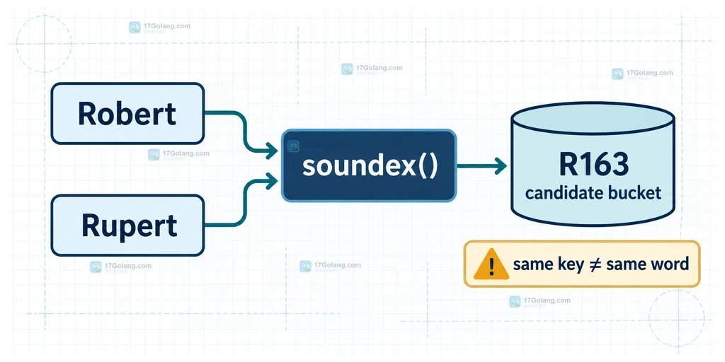 PHP soundex 召回后再用字符串和业务字段确认的两阶段结构说明图