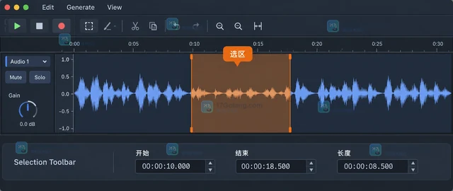 Audacity 怎样为一段音频添加静音区间