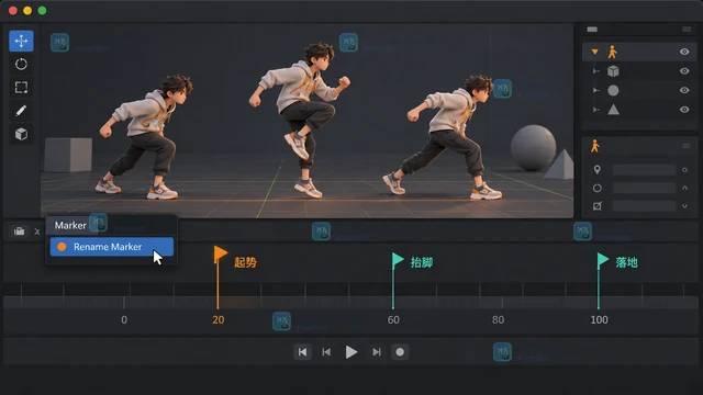 Blender 怎样给动画时间轴添加命名标记
