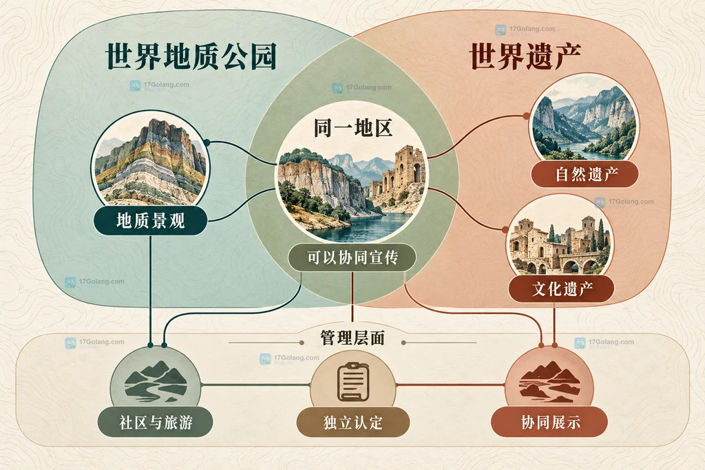 同一地区拥有世界地质公园与世界遗产两种独立身份的关系说明图