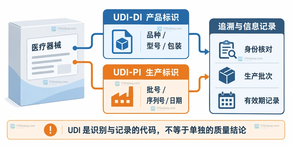 医疗器械包装、UDI-DI、UDI-PI与追溯记录关系的原创结构图