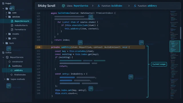 VS Code Sticky Scroll 怎样固定长文件的代码上下文