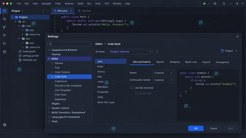 JetBrains IDE 设置窗口中进入 Editor Code Style 的原创界面说明图
