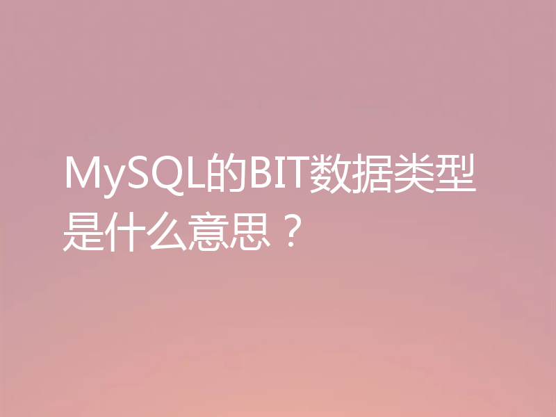 MySQL的BIT数据类型是什么意思?