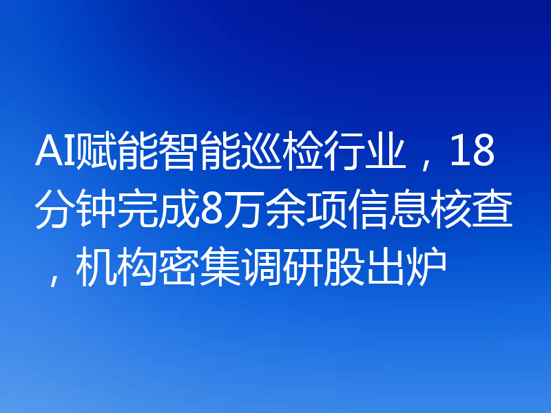 AI赋能智能巡检行业,18分钟完成8万余项信息核查,机构密集调研股出炉