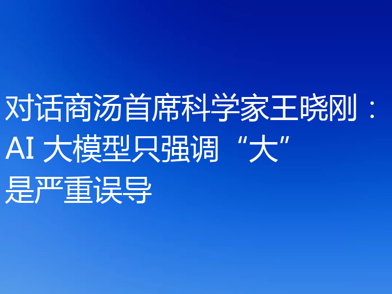 对话商汤首席科学家王晓刚:AI 大模型只强调“大”是严重误导