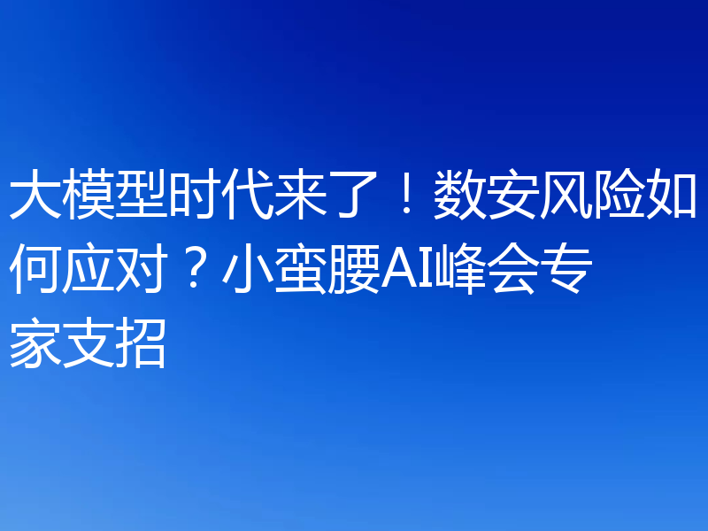 大模型时代来了!数安风险如何应对?小蛮腰AI峰会专家支招