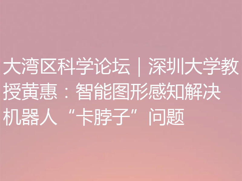 大湾区科学论坛|深圳大学教授黄惠:智能图形感知解决机器人“卡脖子”问题