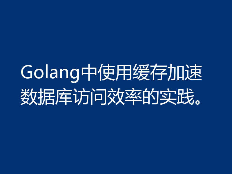 Golang中使用缓存加速数据库访问效率的实践。