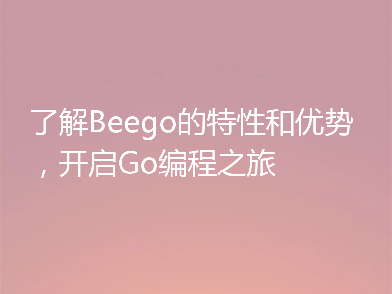 了解Beego的特性和优势,开启Go编程之旅