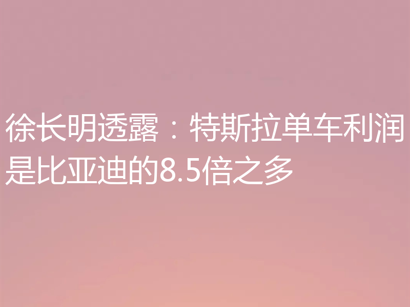 徐长明透露:特斯拉单车利润是比亚迪的8.5倍之多