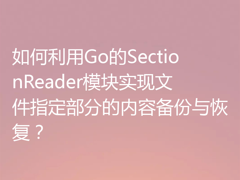 如何利用Go的SectionReader模块实现文件指定部分的内容备份与恢复?