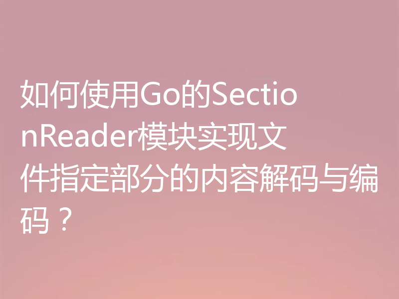 如何使用Go的SectionReader模块实现文件指定部分的内容解码与编码?