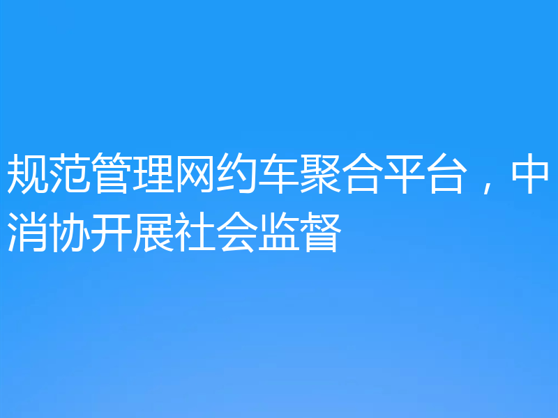 规范管理网约车聚合平台,中消协开展社会监督