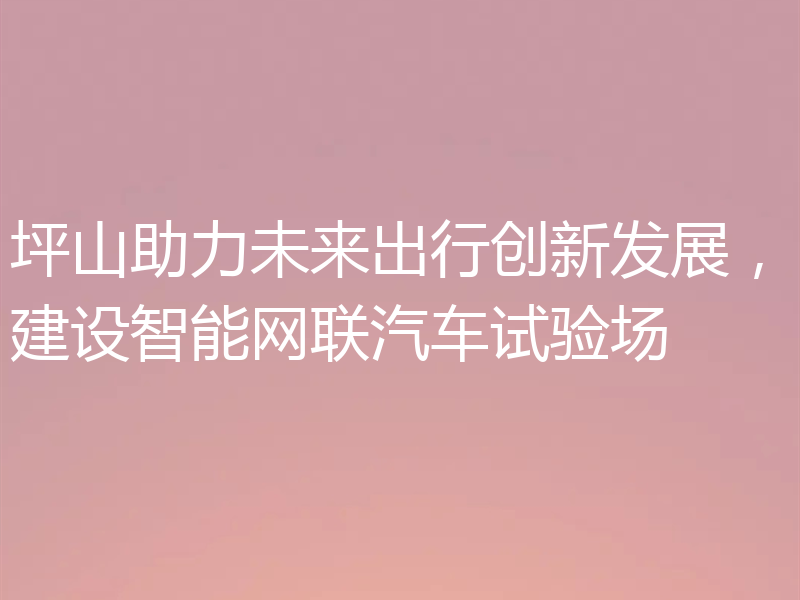 坪山助力未来出行创新发展,建设智能网联汽车试验场