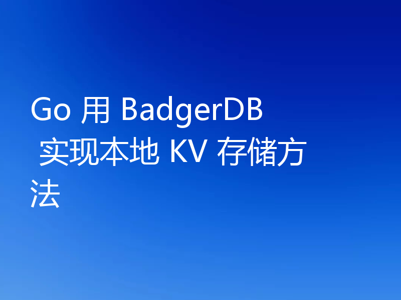 Go 用 BadgerDB 实现本地 KV 存储方法