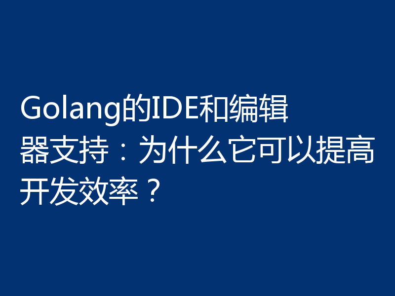 Golang的IDE和编辑器支持:为什么它可以提高开发效率?