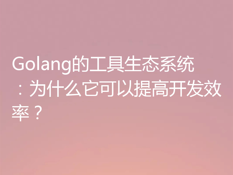 Golang的工具生态系统:为什么它可以提高开发效率?