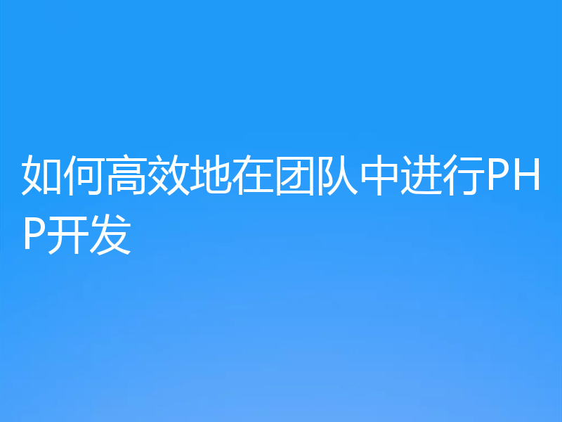 如何高效地在团队中进行PHP开发