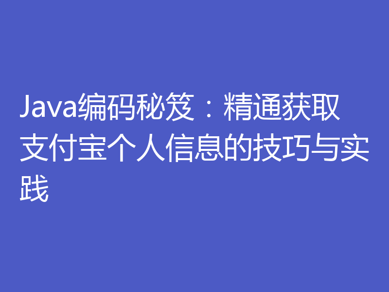 Java编码秘笈:精通获取支付宝个人信息的技巧与实践