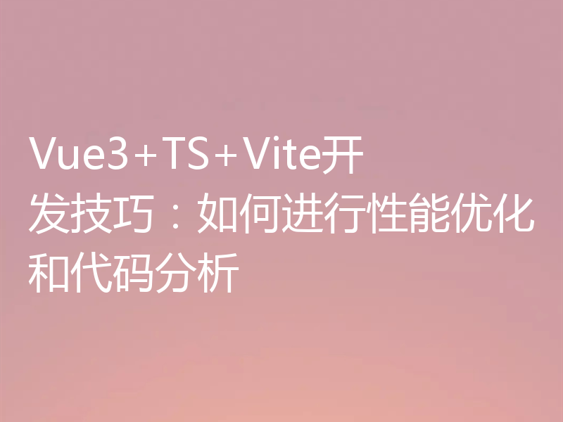 Vue3+TS+Vite开发技巧:如何进行性能优化和代码分析
