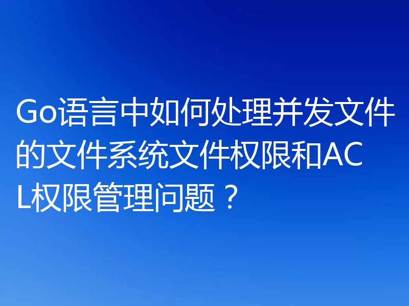 Go语言中如何处理并发文件的文件系统文件权限和ACL权限管理问题?