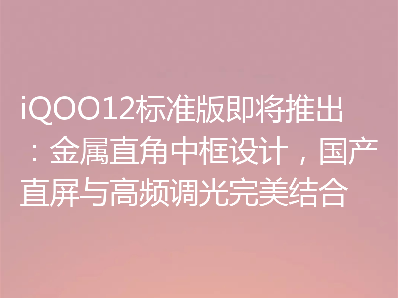 iQOO12标准版即将推出:金属直角中框设计,国产直屏与高频调光完美结合