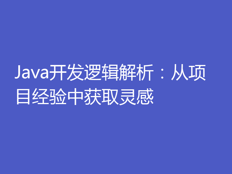 Java开发逻辑解析:从项目经验中获取灵感