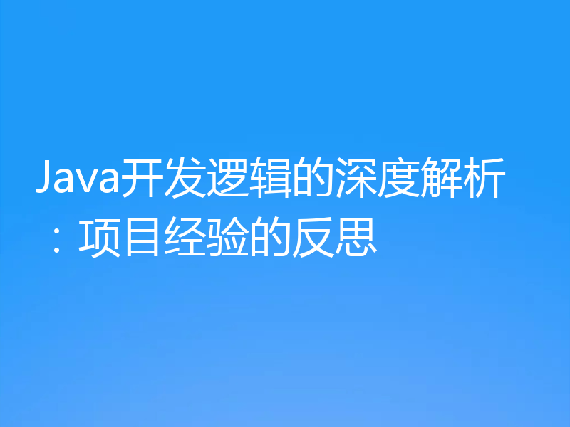 Java开发逻辑的深度解析:项目经验的反思