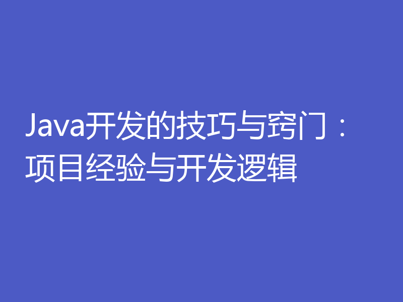 Java开发的技巧与窍门:项目经验与开发逻辑