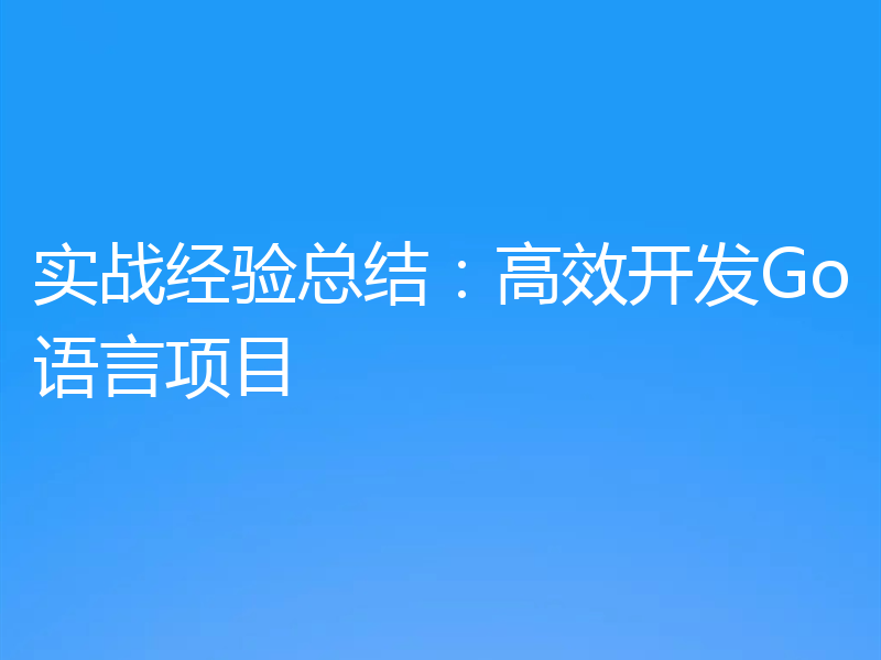 实战经验总结:高效开发Go语言项目