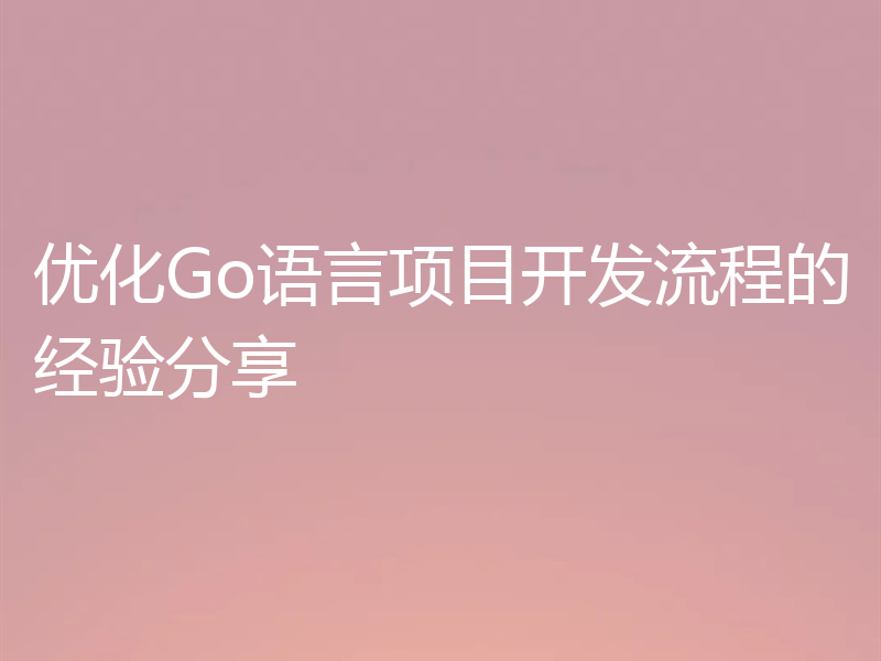 优化Go语言项目开发流程的经验分享