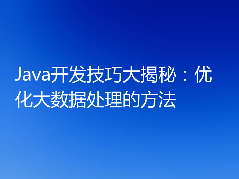 Java开发技巧大揭秘:优化大数据处理的方法