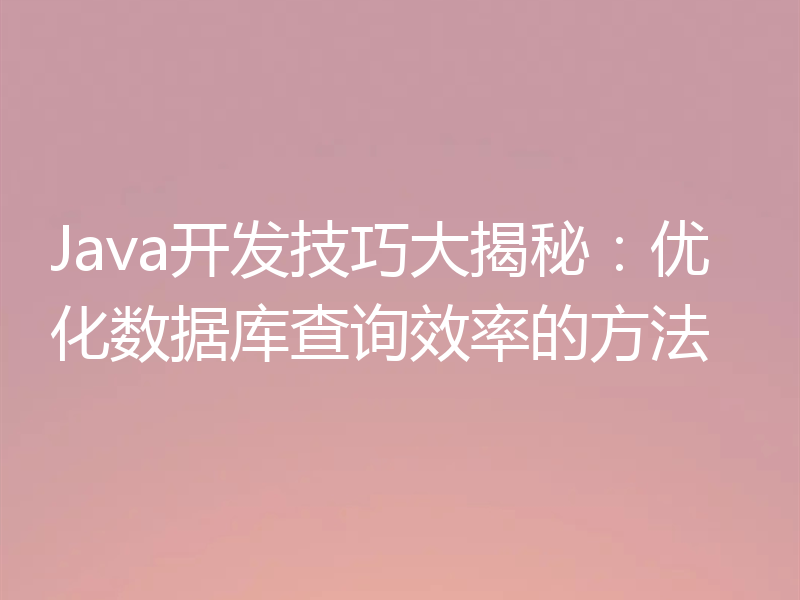 Java开发技巧大揭秘:优化数据库查询效率的方法
