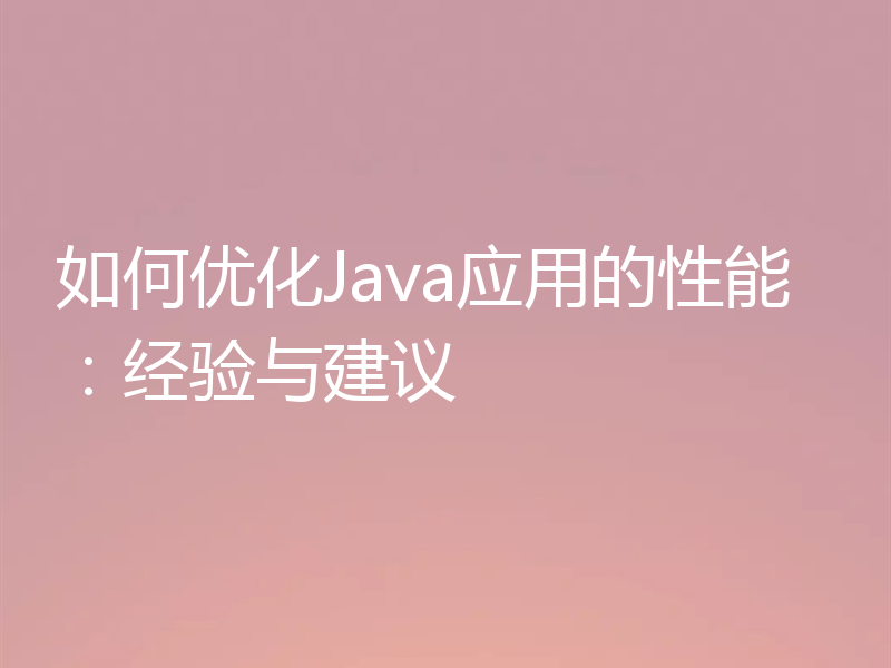 如何优化Java应用的性能:经验与建议