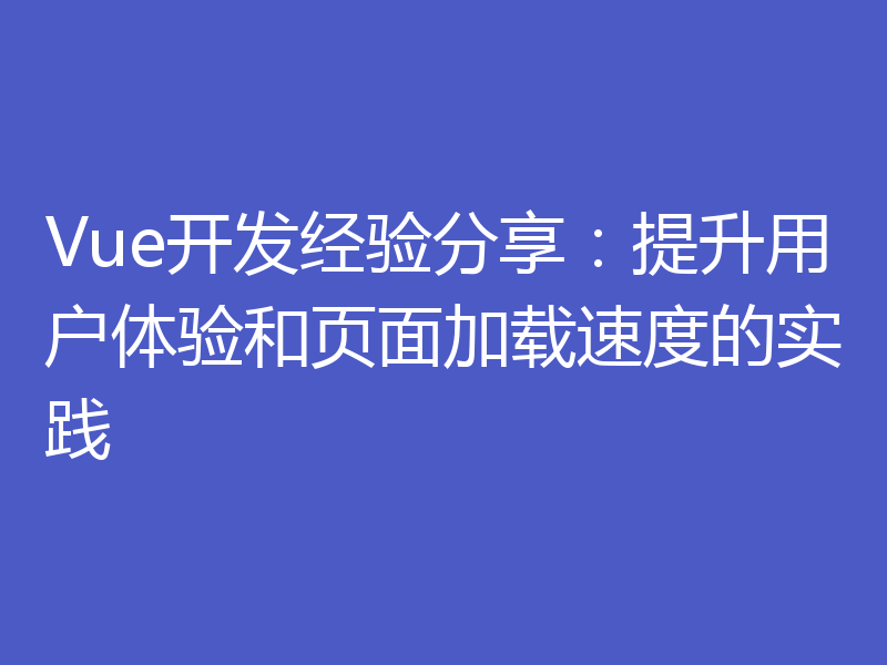 Vue开发经验分享:提升用户体验和页面加载速度的实践