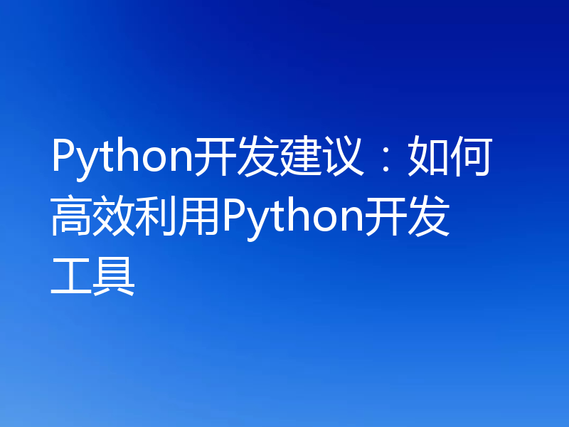 Python开发建议:如何高效利用Python开发工具