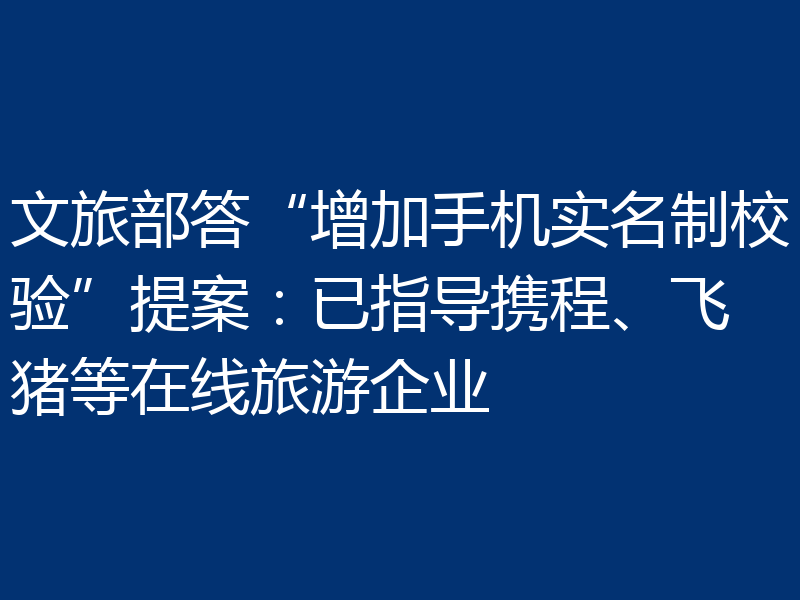 文旅部答“增加手机实名制校验”提案:已指导携程、飞猪等在线旅游企业