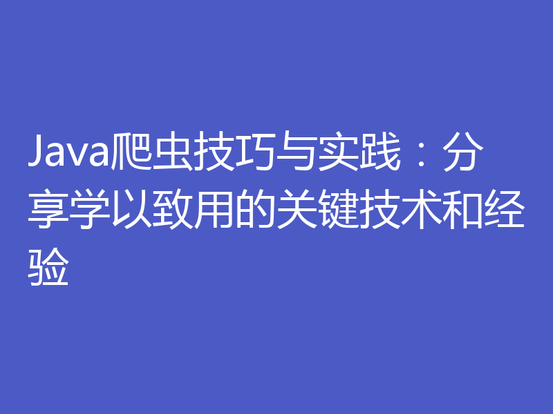 Java爬虫技巧与实践:分享学以致用的关键技术和经验