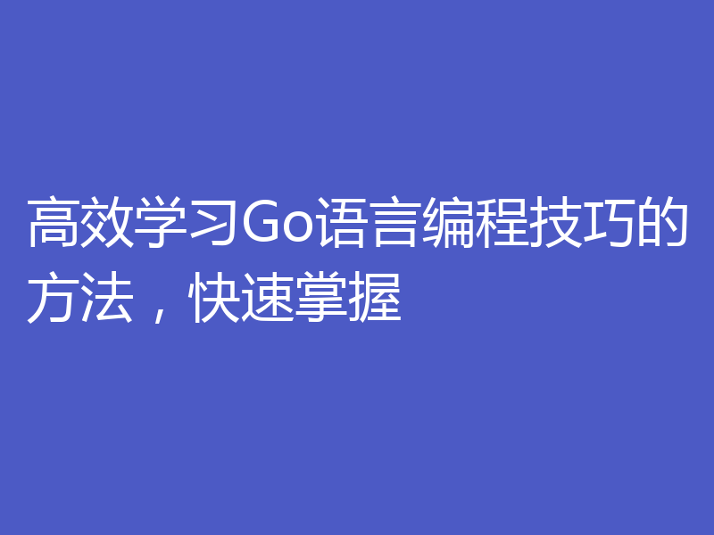 高效学习Go语言编程技巧的方法,快速掌握