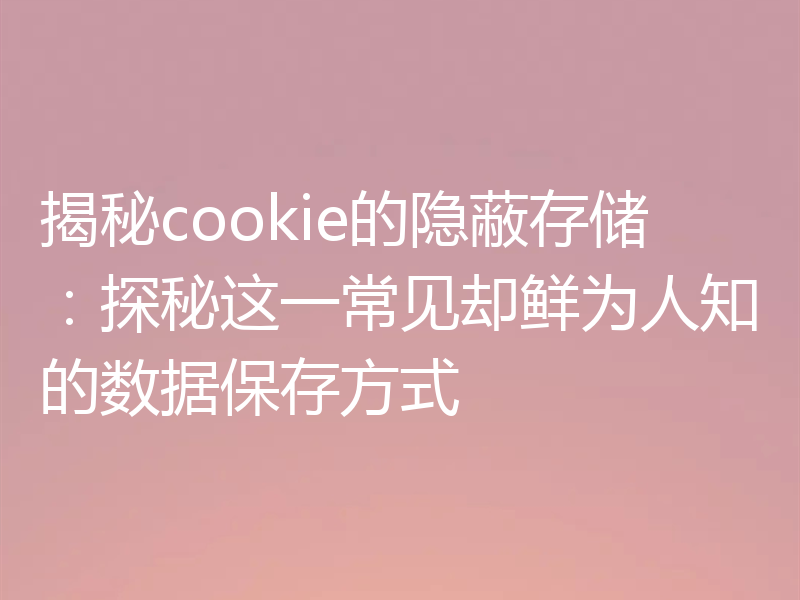 揭秘cookie的隐蔽存储：探秘这一常见却鲜为人知的数据保存方式