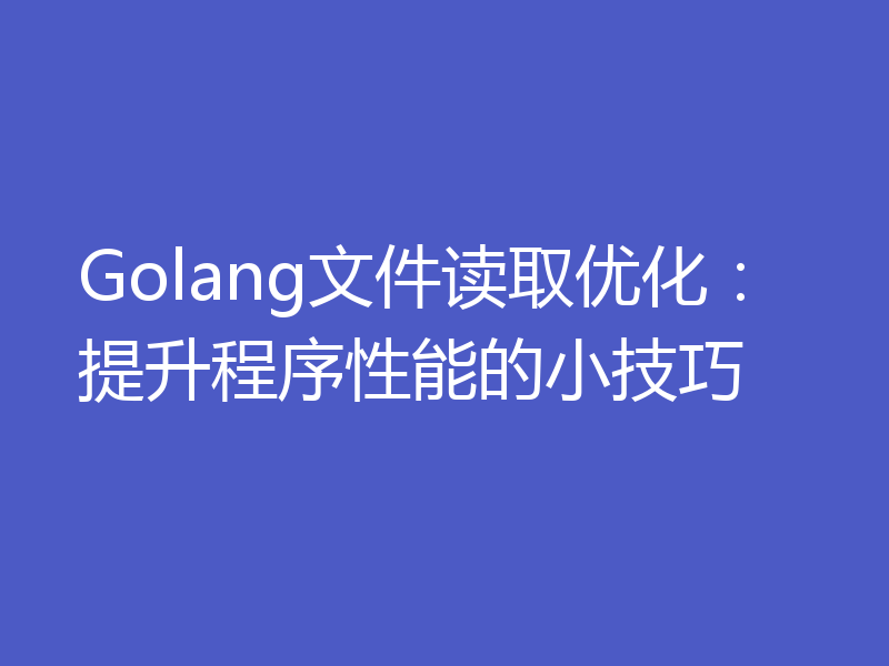 Golang文件读取优化:提升程序性能的小技巧