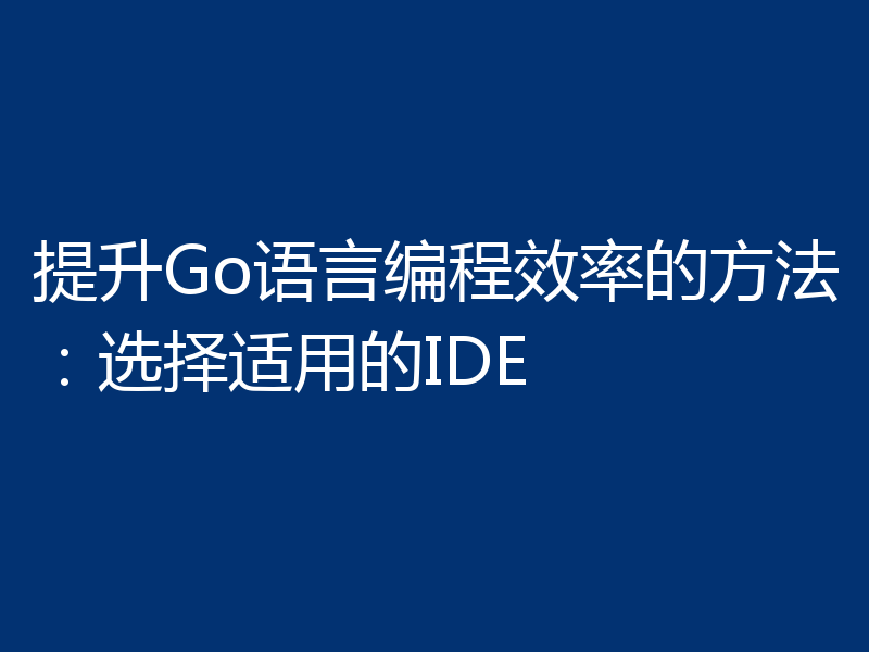 提升Go语言编程效率的方法:选择适用的IDE
