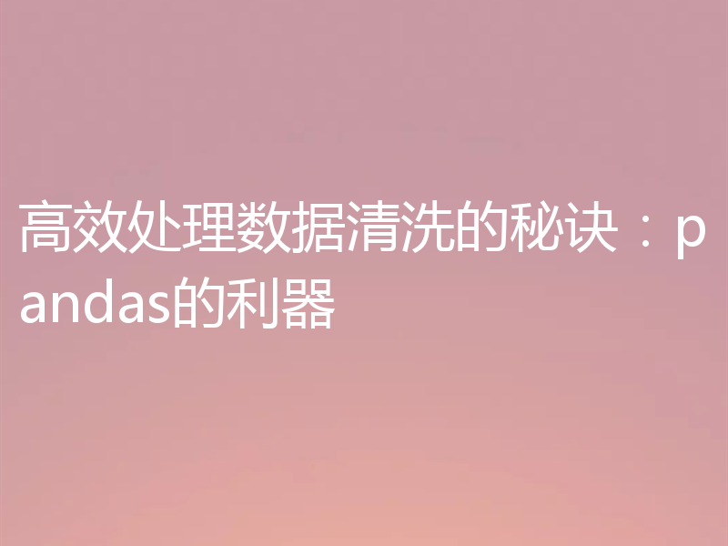 高效处理数据清洗的秘诀：pandas的利器