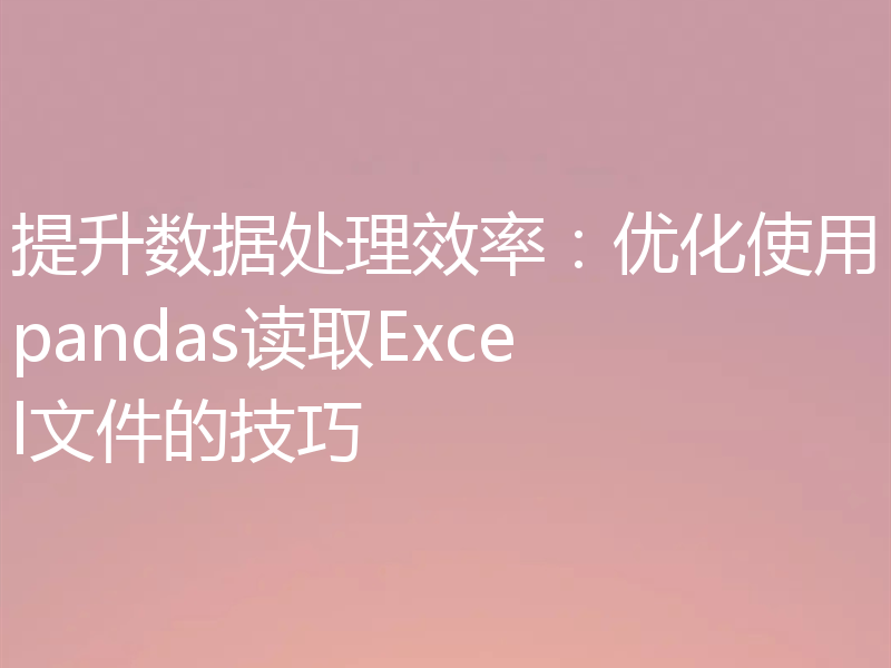 提升数据处理效率：优化使用pandas读取Excel文件的技巧