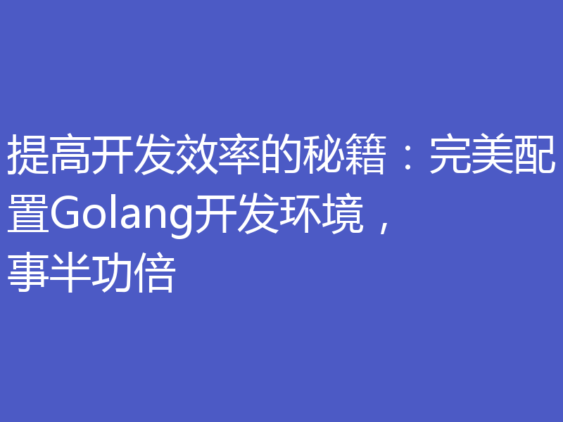 提高开发效率的秘籍:完美配置Golang开发环境,事半功倍