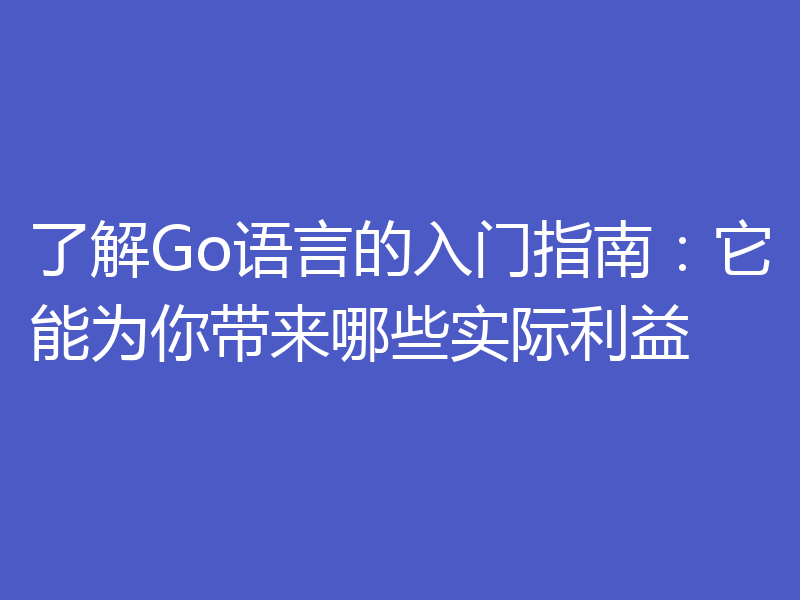 了解Go语言的入门指南:它能为你带来哪些实际利益