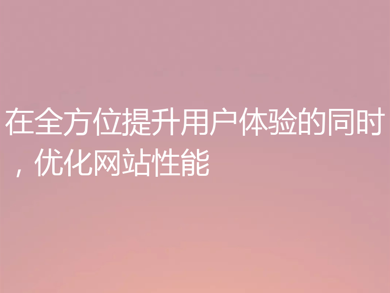 在全方位提升用户体验的同时,优化网站性能