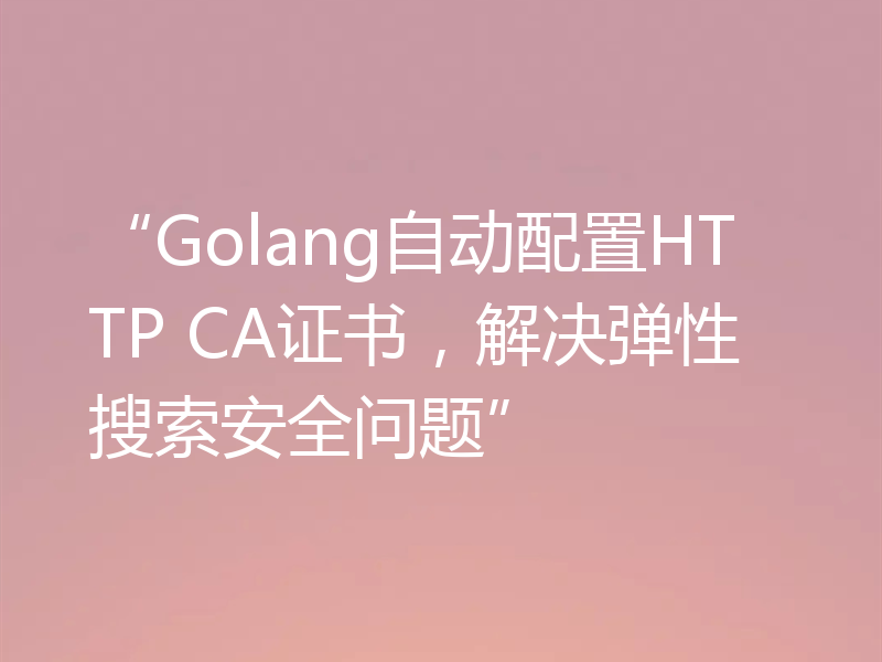 “Golang自动配置HTTP CA证书,解决弹性搜索安全问题”